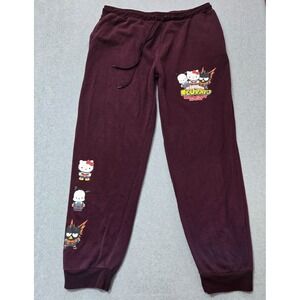 Sanrio My Hero Academia & Hello‎ Kitty Jogger Pants Unisex 3XL Burgundy Graphic